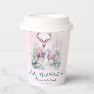 Woodland forest deer winter girl baby shower  paper cups