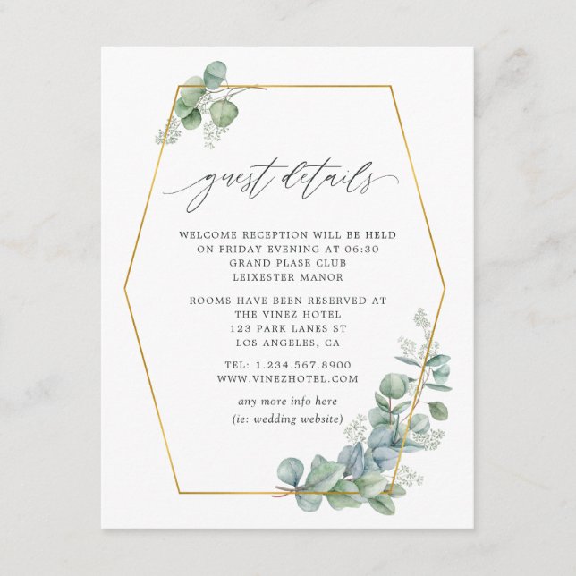 Woodland Forest Eucalyptus Wedding Guest Details Enclosure Card (Front)