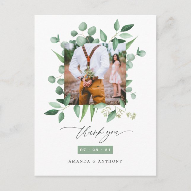 Woodland Forest Eucalyptus Wedding Thank You Postcard (Front)