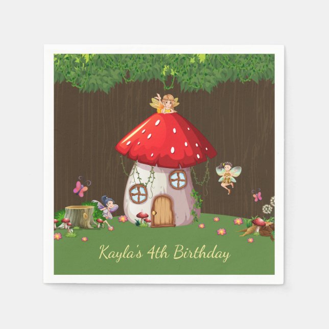 Woodland Forest, Fairy Birthday Napkin (Front)