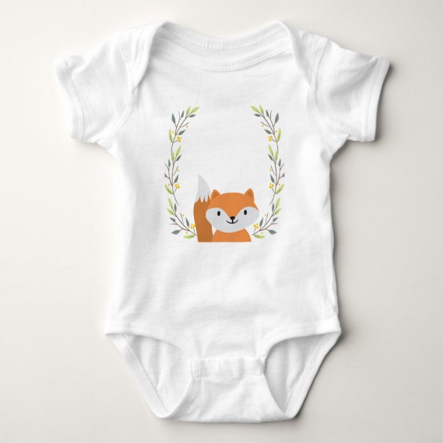Woodland Forest Fox Baby Onsie Baby Bodysuit (Front)