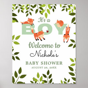 Woodland Forest Fox Boy Baby Shower Welcome Sign