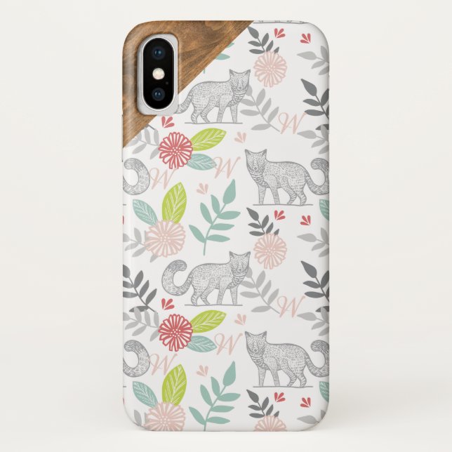 Woodland Forest Fox & Floral Foliage Monogram Case-Mate iPhone Case (Back)