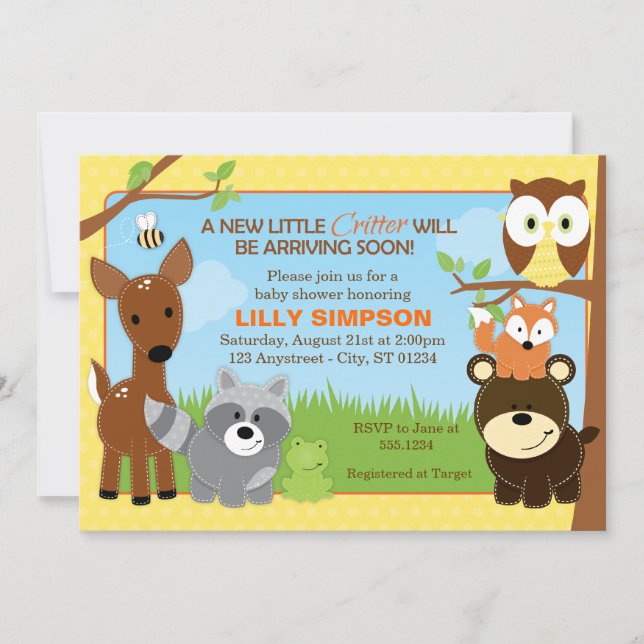 Woodland Forest Friends Baby Shower Invitations (Front)