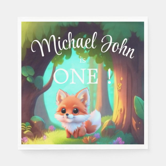 Woodland forest friends cute baby fox napkin (Front)