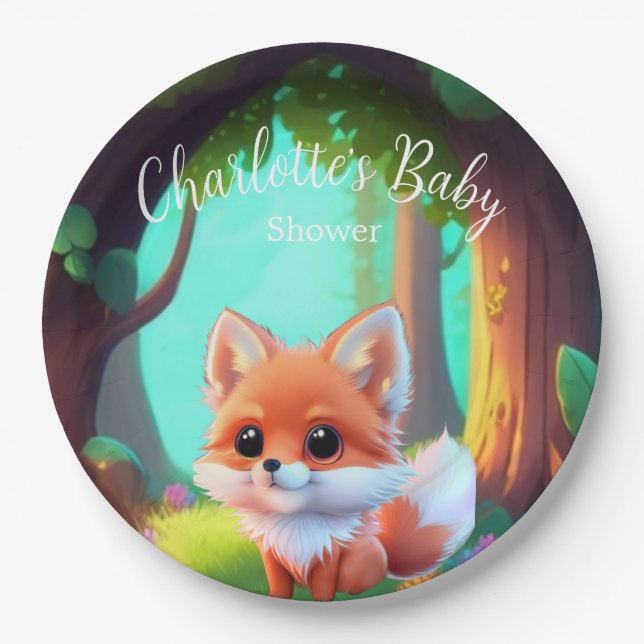 Woodland forest friends cute baby fox paper plate (Front)