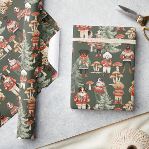 Woodland Forest Green Dog Christmas  Wrapping Paper