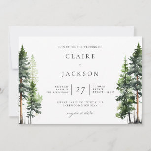 Woodland Forest Green Pines Modern Wedding/Details Invitation