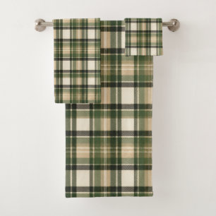 Woodland Forest Green Tartan Plaid Bath Towel Set
