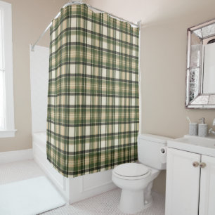 Woodland Forest Green Tartan Plaid Shower Curtain