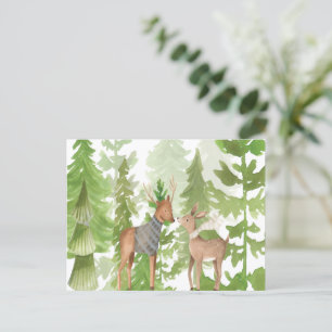 Woodland Forest Greenery Baby Deer Pine Postcard