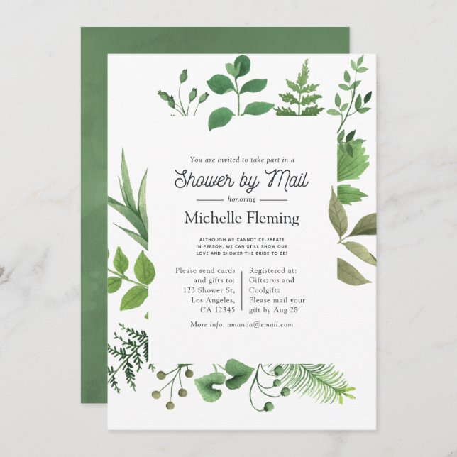 Woodland Forest Greenery Bridal Shower by Mail Invitation (Front/Back)