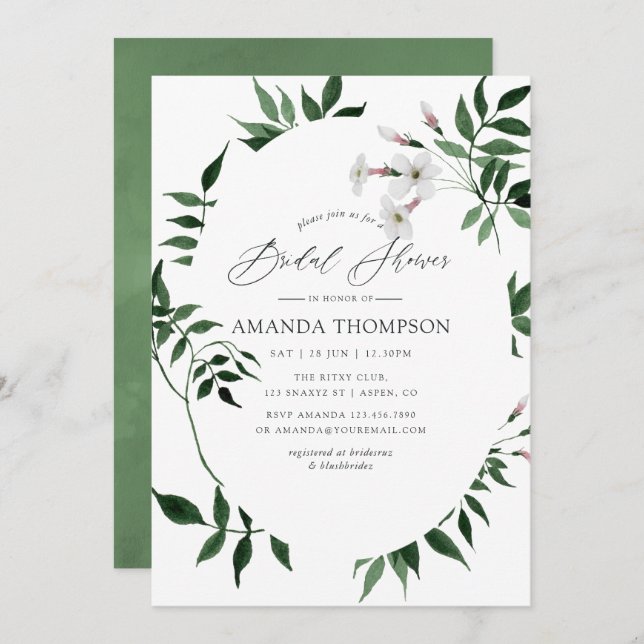Woodland Forest Greenery Bridal Shower Invitation (Front/Back)