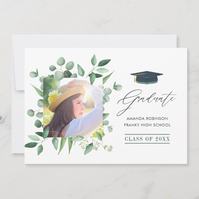 Woodland Forest Greenery Eucalyptus Graduation Announcement (Front)
