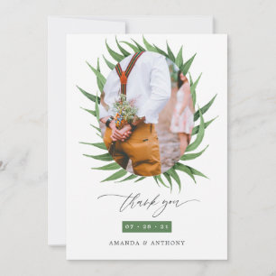 Woodland Forest Greenery Wedding Photo Collage Thank You Card