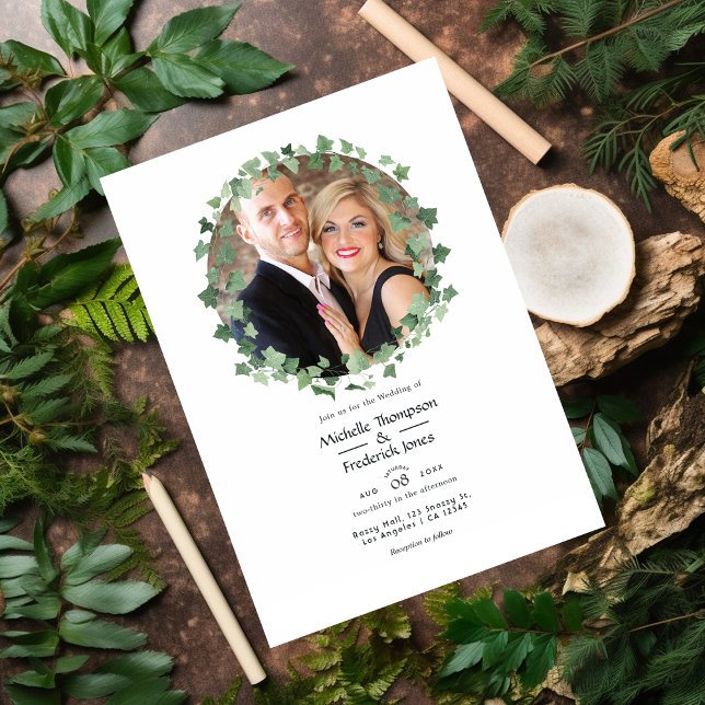 Woodland Forest Greenery Wedding Photo Invitation (Creator Uploaded)