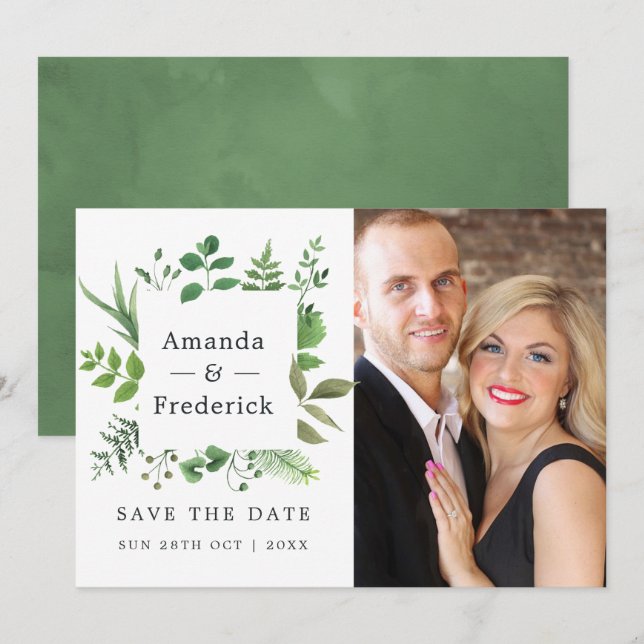 Woodland Forest Greenery Wedding Save The Date (Front/Back)