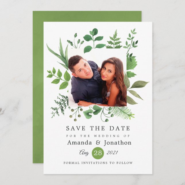Woodland Forest Greenery Wedding Save The Date (Front/Back)