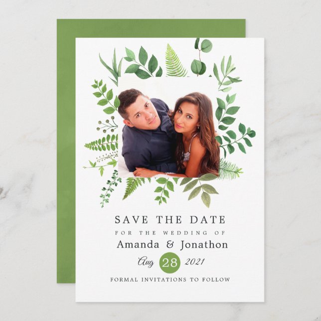 Woodland Forest Greenery Wedding Save The Date (Front/Back)