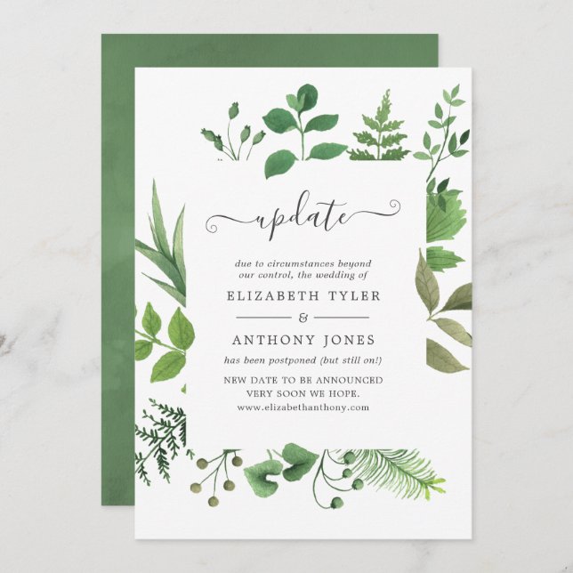 Woodland Forest Greenery Wedding Update Invitation (Front/Back)