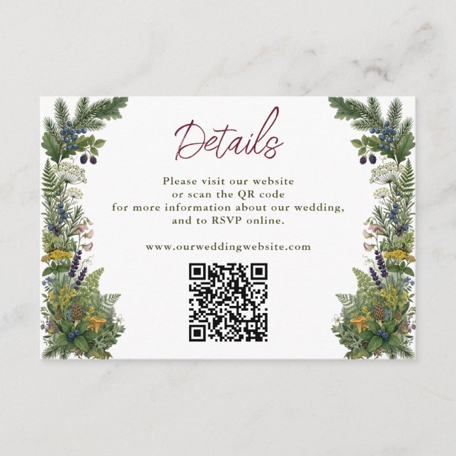 Woodland Forest Greenery Wedding Website QR Code Enclosure Card (Front)