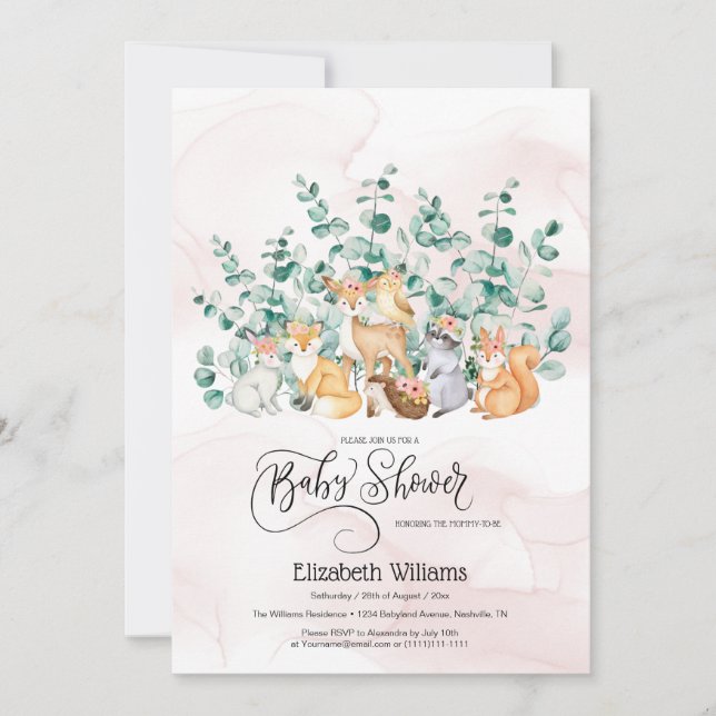 Woodland Forest Greenery Wild Animals Baby Shower Invitation (Front)