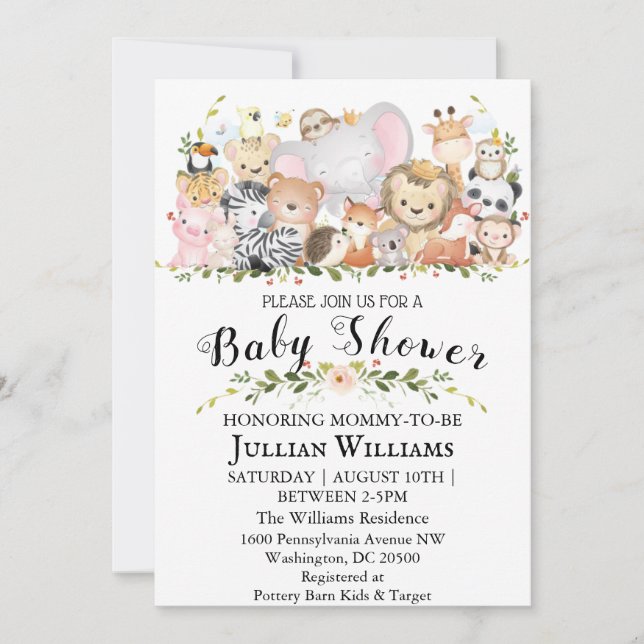Woodland Forest Greenery Wild Animals Baby Shower Invitation (Front)
