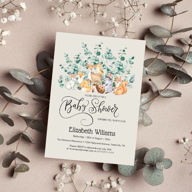 Woodland Forest Greenery Wild Animals Baby Shower Invitation (Creator Uploaded)
