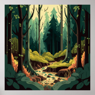 Woodland forest landscape poster
