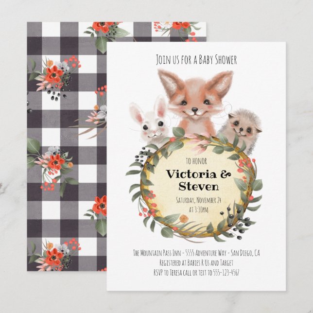 Woodland Forest Log Baby Shower Watercolor Invitation (Front/Back)