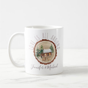 Woodland Forest Love Deer Couple Wood with Names Coffee Mug