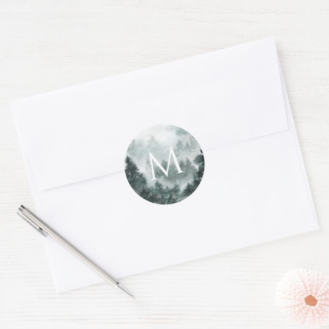 Woodland Forest Monogram Small Round Labels (Envelope)