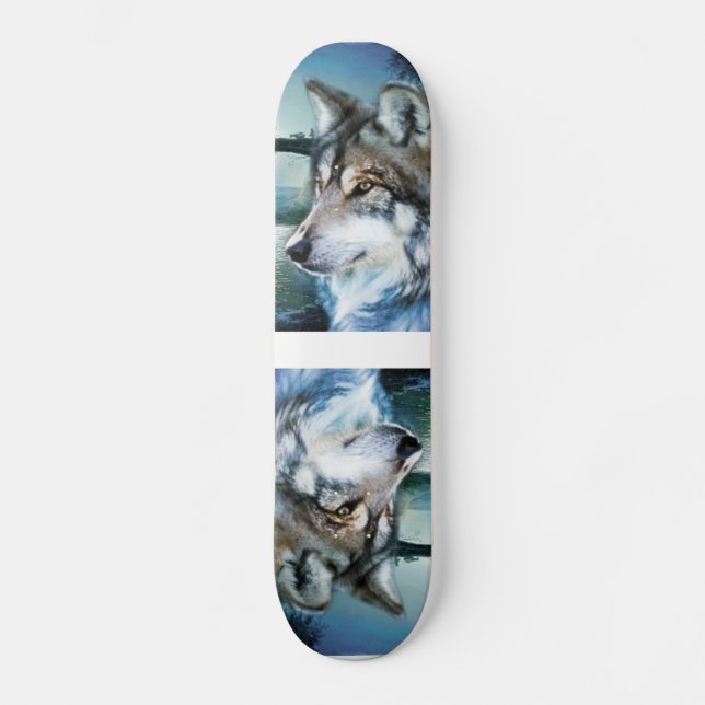 woodland forest moonlight full moon wolf skateboard (Front)