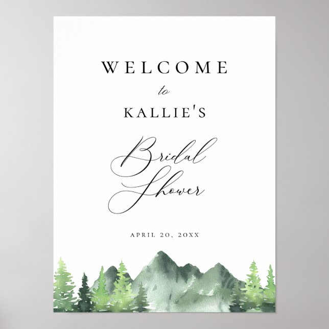 Woodland Forest Mountain Bridal Shower Welcome Poster (Front)