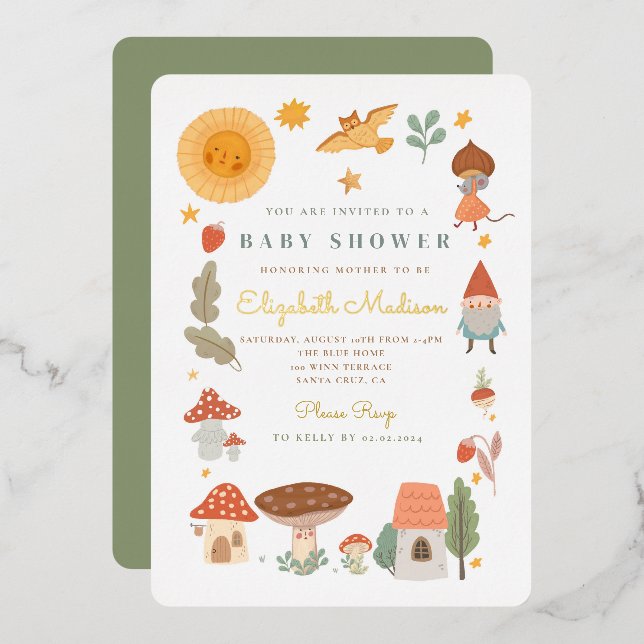 Woodland Forest Mushroom Baby Shower Foil Invitati (Front/Back)