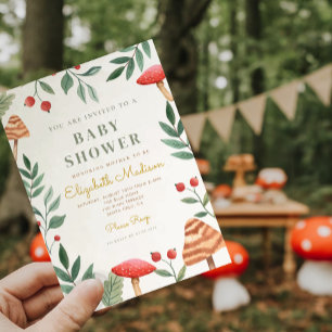 Woodland forest mushroom Baby Shower Invitation