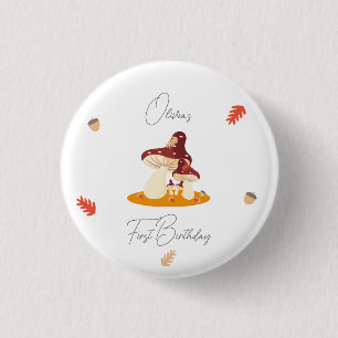 Woodland Forest Mushroom First Birthday  3 Cm Round Badge
