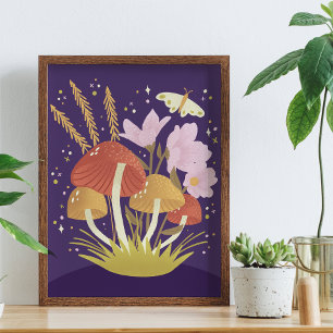 Woodland Forest Mushroom Illustration Poster
