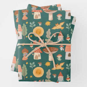 Woodland forest mushroom wrapping paper sheet