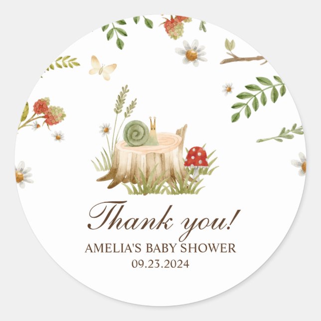 Woodland forest mushrooms floral baby shower  classic round sticker (Front)
