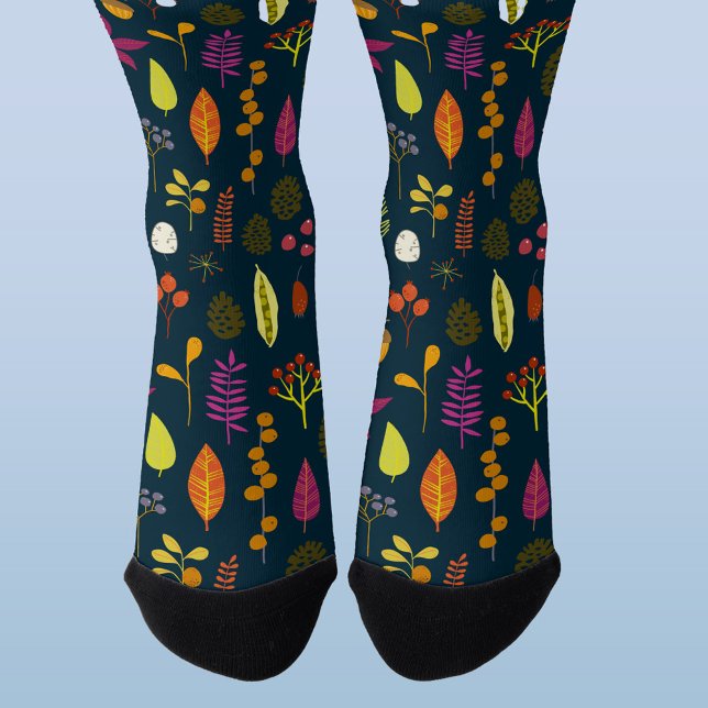 Woodland Forest Nature Pattern Dark Socks (Autumn nature woodland forest pattern dark socks)