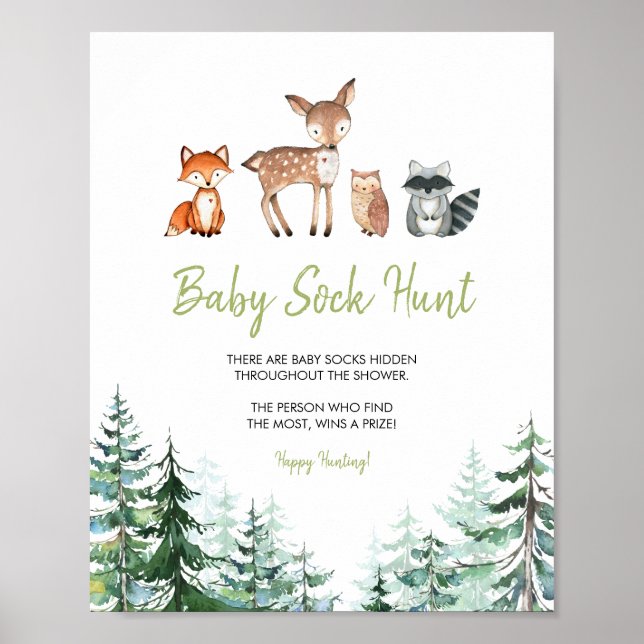 Woodland Forest Oh Boy Baby Shower Baby Sock Hunt Poster (Front)
