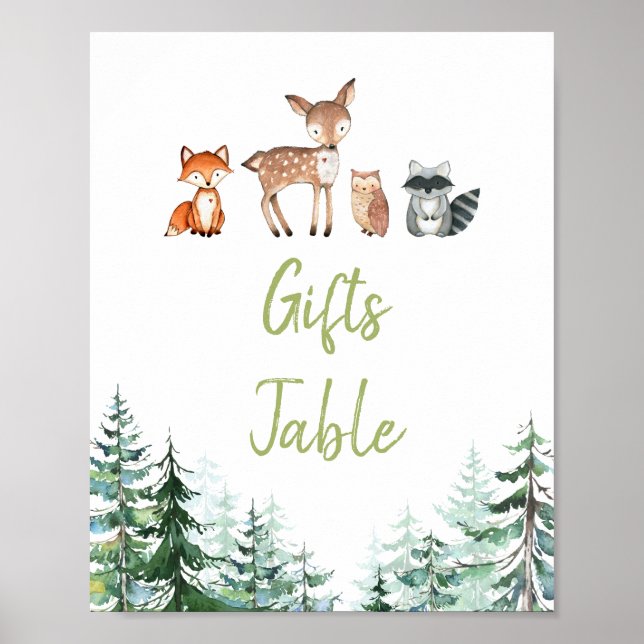 Woodland Forest Oh Boy Baby Shower Gifts Table Poster (Front)