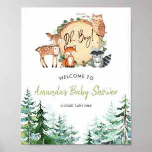 Woodland Forest Oh Boy Baby Shower Welcome Poster