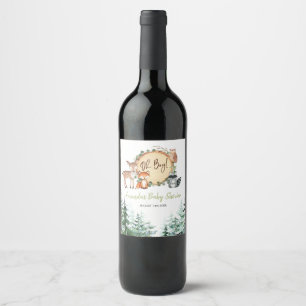 Woodland Forest Oh Boy Baby Shower Wine Label