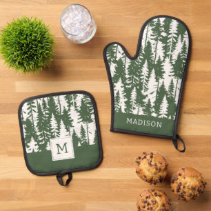 Woodland Forest Pattern Oven Mitt & Pot Holder Set
