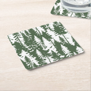 Woodland Forest Pattern Square Paper Coaster