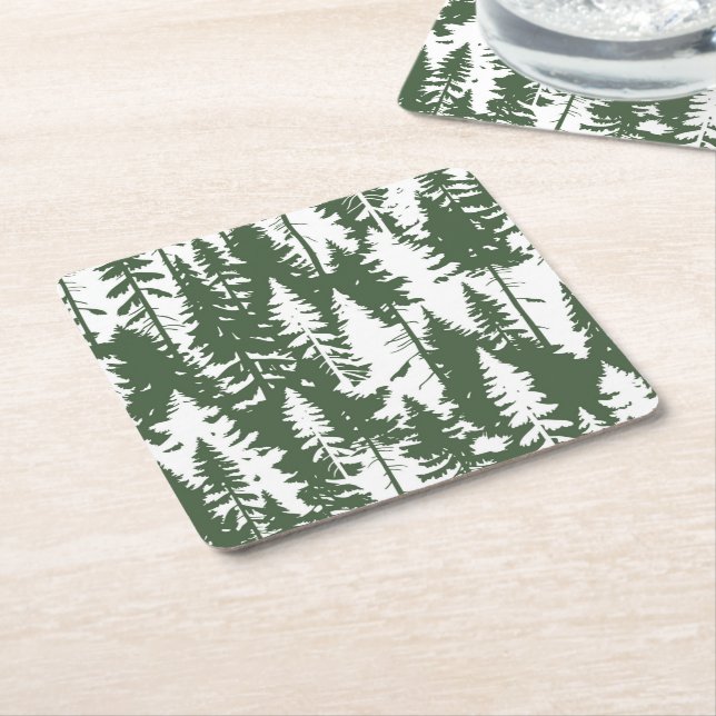 Woodland Forest Pattern Square Paper Coaster (Angled)