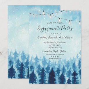 Woodland,Forest,Pine Trees Blue Engagement  Invitation