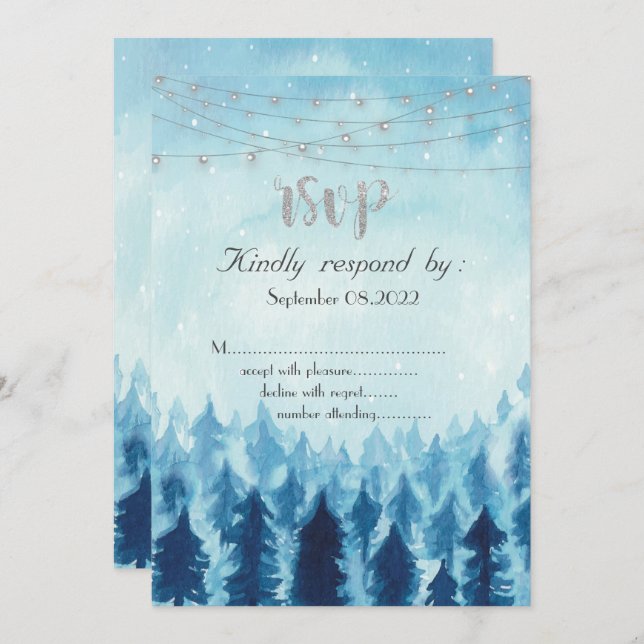 Woodland,Forest,Pine Trees Blue RSVP  Invitation (Front/Back)